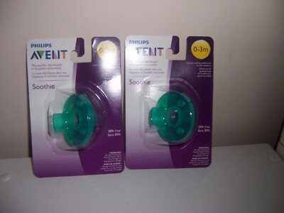 Avent soothie pacifier green 0-3 months  2 packages new