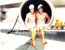 5" by 7" PHOTO REPRINT - CONTINENTAL AIRLINES STEWARDESSES SITTING IN ENGINE