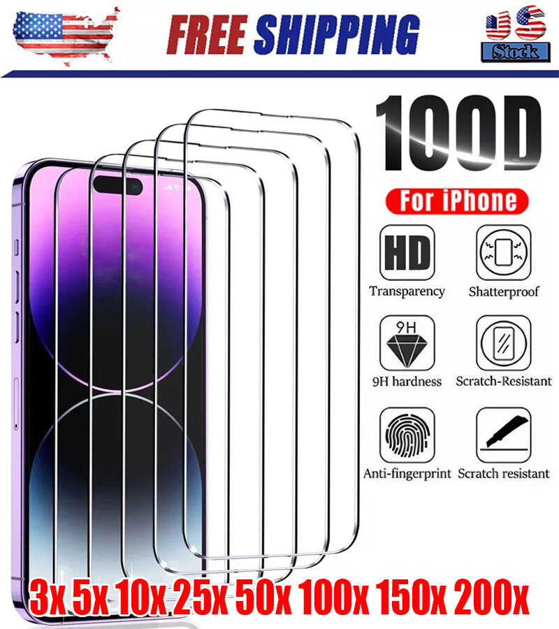 Wholesale Lot 100X iPhone 15 Pro Max 14 13 12 11 Tempered Glass Screen Protector