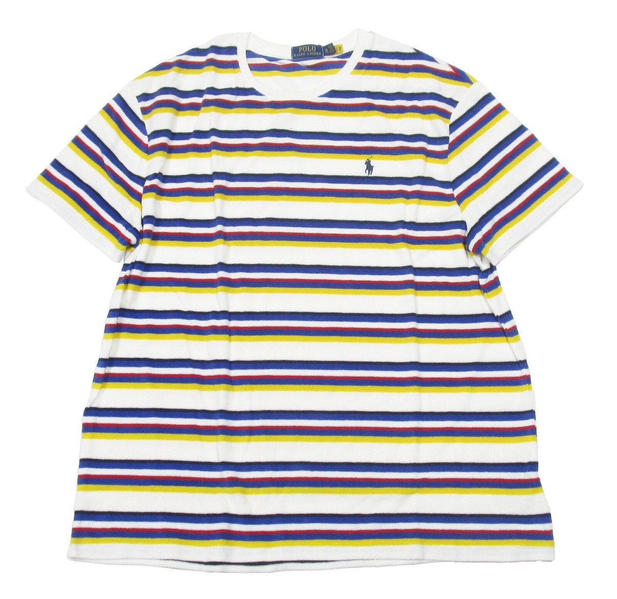 Polo Ralph Lauren Men's White Multi Striped Terry Cloth Crew-Neck
