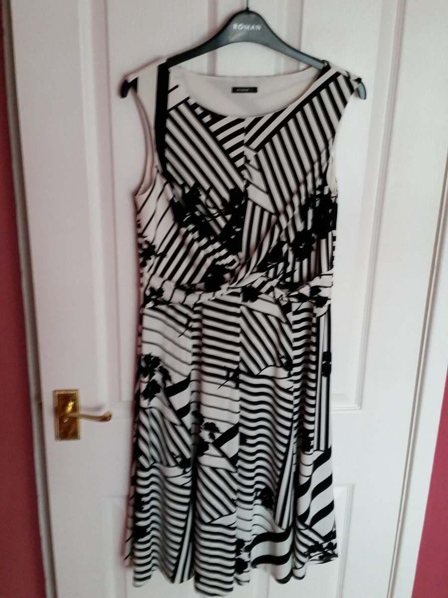 Ladies Roman Black and white floral layered twist front dress . Size 12 |  eBay