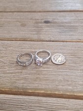 Sterling Silver with Cubic Zirconia Wedding Band and Engagement Rings Set sz 5