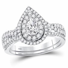 14kt White Gold Pear Diamond Bridal Wedding Engagement Ring Band Set 1.00 Ctw