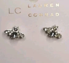 LC Lauren Conrad Silvertone & Rhinestone Crystals Bee Stud Fashion Earrings