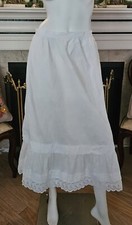 Antique Victorian White Lawn / Tea Cotton Petti Coat with Eyelet Hem
