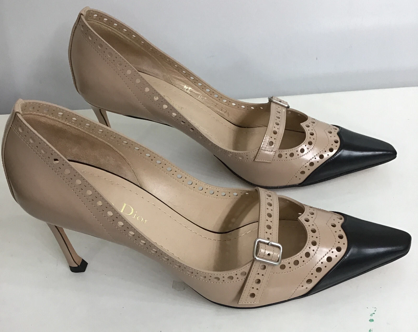 Boucle d'orteil à talon Christian Dior Spectator pointée nue noire NEUVE 37,5