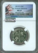 2019-S San Antonio Missions Quarter NGC MS67 MAC Quality