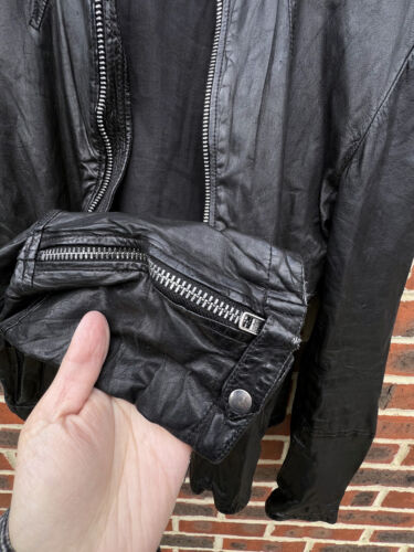 All Saints Mens Collide Leather Biker Bomber Jacket Large 3 A435 - Picture 11 of 20
