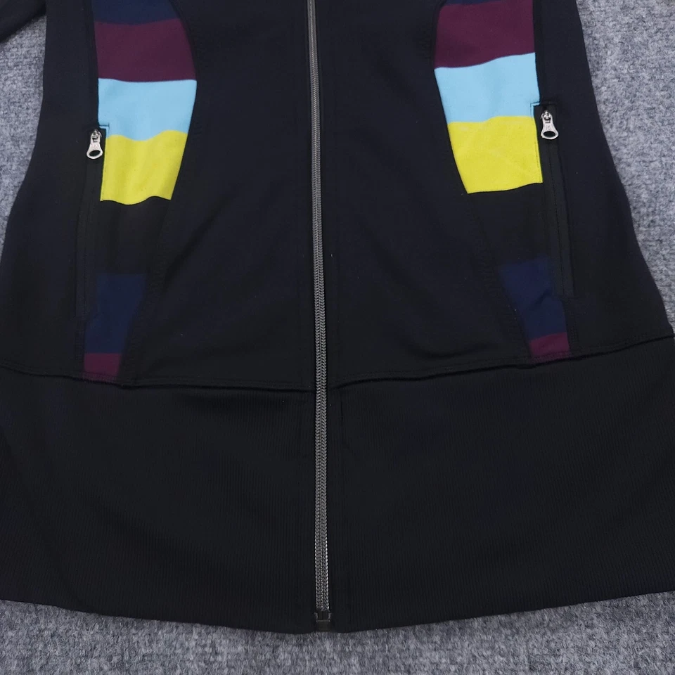 Chaqueta Lululemon Mujer 6 Negro Amarillo Azul Rayas Cremallera Completa Bonitos Bolsillos Asana Foto 4 de 4