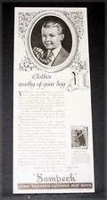 1919 OLD MAGAZINE PRINT AD, SAMPECK, TAIOLERED CLOTHES WORTHY OF YOUR BOY, ART!