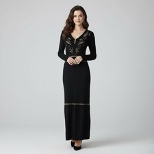 Eva Mendes Women’s Black Maxi Sweater Dress Size M Knit Stretch Formal Party