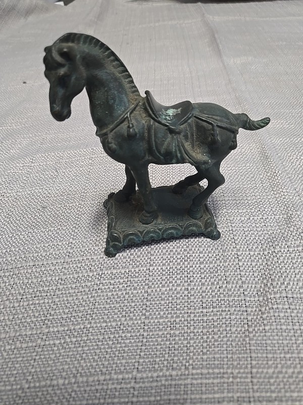 Bronze Chinese War Horse Figurine, Oxidized, Made In Taiwan, Vintage,  Lien Hua