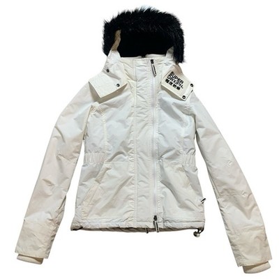 Superdry Windattacker Jacket White Black Faux Fur Hood XS Activewear Athleisure