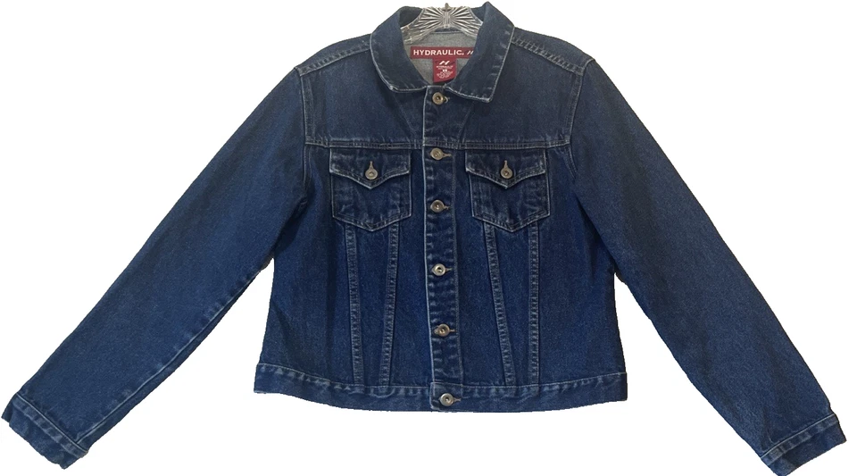 Hydraulic Denim Jacket Women Size Large Dark Blue Button-Down Pockets Trucker - Image 3 of 4