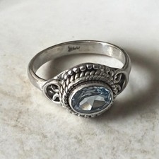 Sterling Silver Filigree Blue Topaz Ring Size 5.5