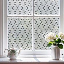 Frosted Glass Window Film, Static Cling Window Tint - Black Lattice, 35.4x118