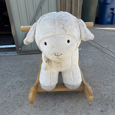 Plush Lamb/Sheep Rocking Toy with Wooden Rocker Base Handles, White