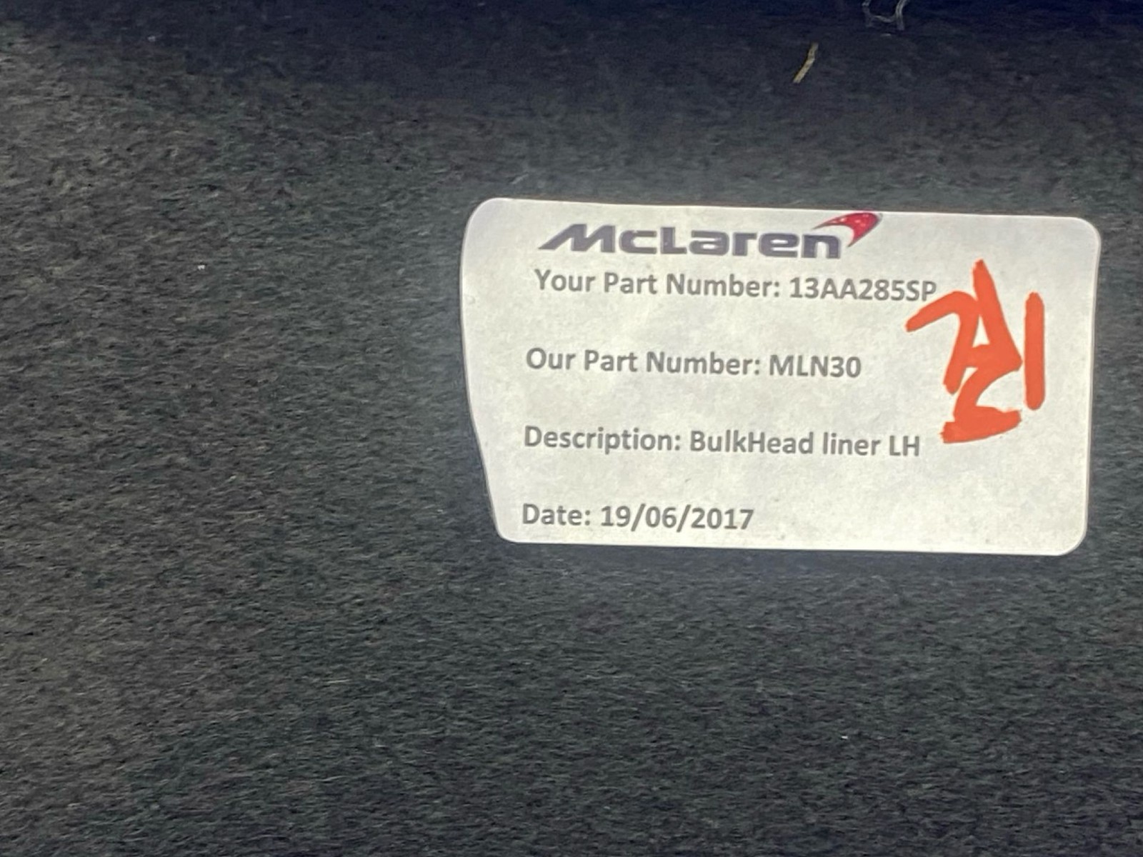 2016-2021 Mclaren 570s Rear Left Right Interior Trim Panel Set Black Carpet