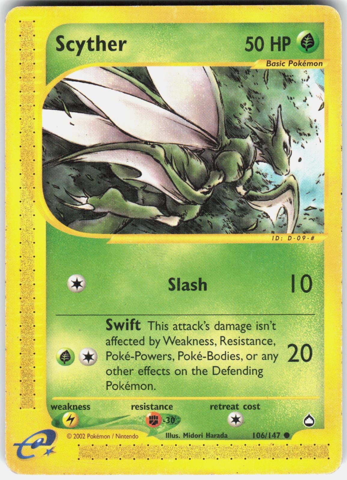 Scyther 106/147 Common Aquapolis Pokemon Moderately Played