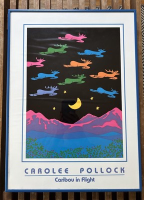 Vintage Carolee Pollock Caribou In Flight Print 1988 in Nielsen Frame 21''x15''