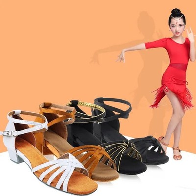 Girls Satin Latin Dance Shoes Low Heel Ballroom Tango Salsa Practice Shoes Adult