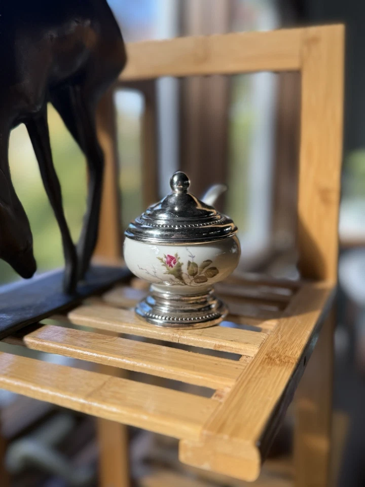 Tarro de sal/caviar/condimentos Rosas vintage Rosenthal de plata esterlina y porcelana Foto 2 de 4