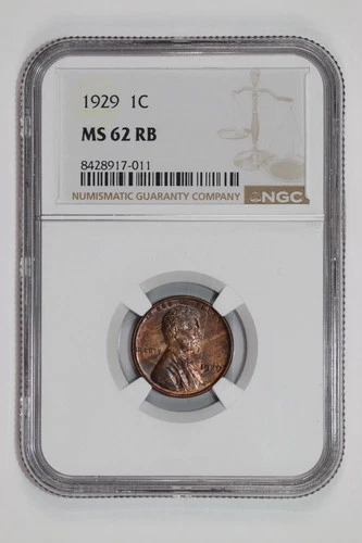 1929 LINCOLN WHEAT CENT NGC MS62 RB