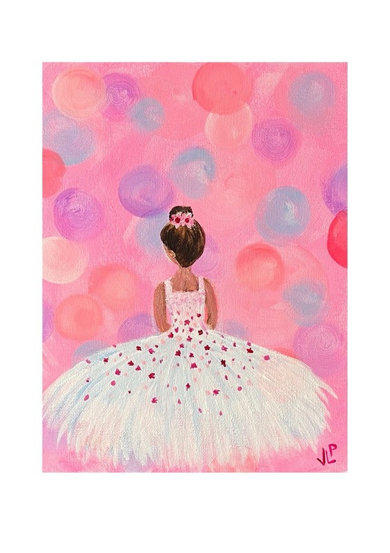 Little Girl Dress Pink Impressionist Abstract Acrylic 10x8” Canvas Sheet COA