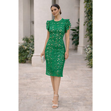 ZARA Green Guipure Lace Tube Dress Size M Cocktail Chic Sophisticated Coquette