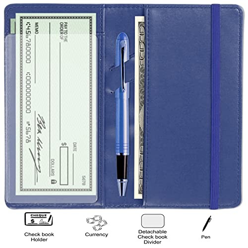 как выглядит PU Leather Checkbook Cover for Register Duplicate Deep Blue Simple Style фото