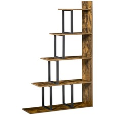 HOMCOM 5-Tier Ladder Shelf Display Plant Stand Home Ladder Rustic Brown