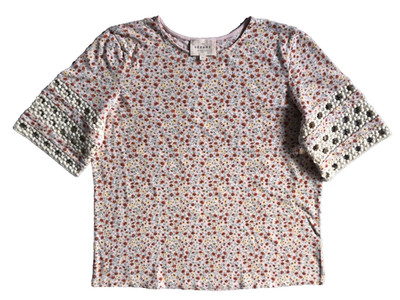 SEZANE Paris Floral Top Shirt XS Organic Cotton Crochet Lace Sleeve Cottagecore