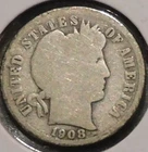 Silver Dime - Barber - 1908 (Looks album toned with tarnished reverse) [914]