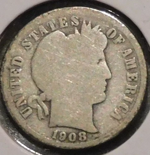Silver Dime - Barber - 1908 (Looks album toned with tarnished reverse) [914]