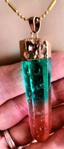 Natural Crystal Quartz Pendant Necklace 16 Inches Multi-Color Unique - Picture 4 of 4