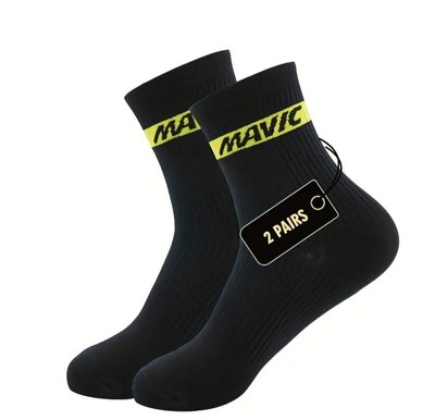 2er Pack Mavic schwarze Rennradsocken mit schwarz-gelbem Mavic Logo