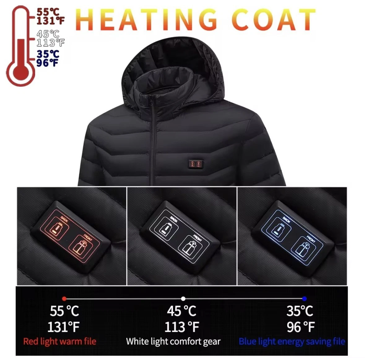 Men Heated Coat, Electric Heating Jacket Thermal Warmer. No Battery Pack