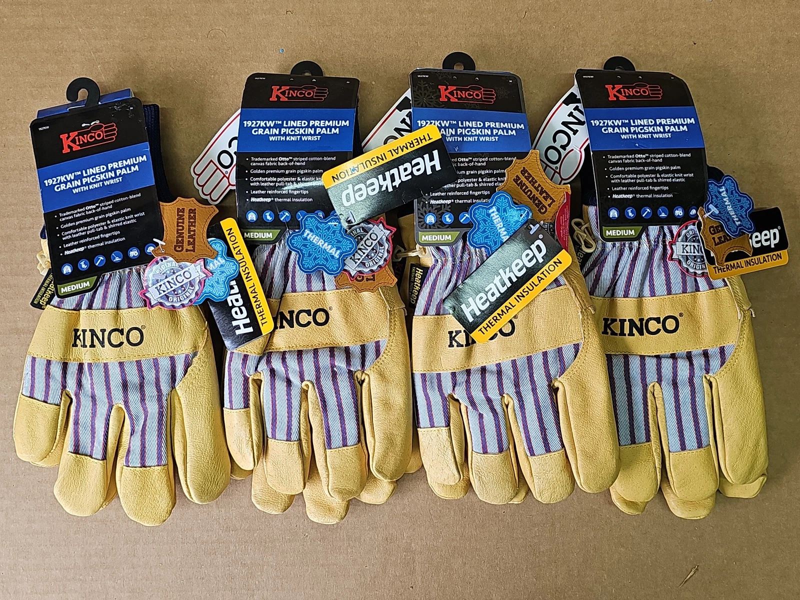 4 Pair Kinco 1927KW Lined Premium Grain Pigskin Insulated Work Gloves, Medium