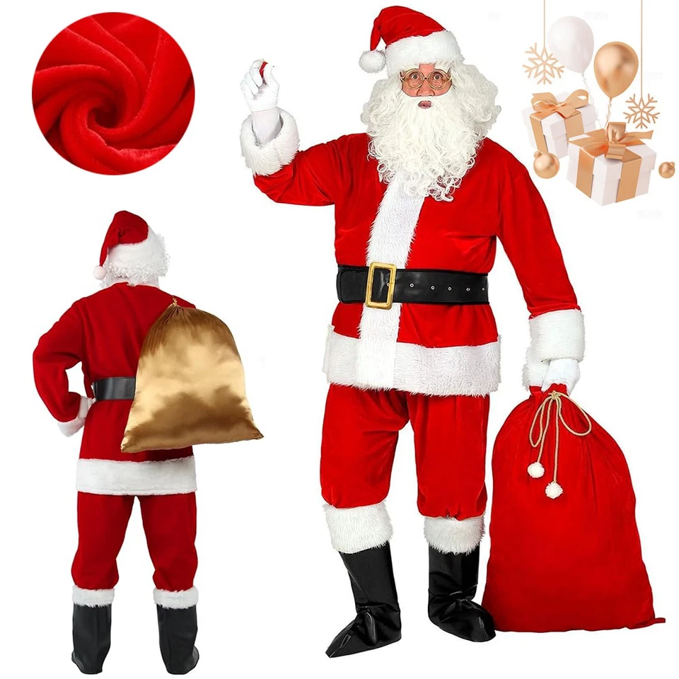 MARKENLOS 6 in 1 Weihnachtsmann Kostüm Deluxe Nikolauskostüm Santa Claus Weihnachtskostüme