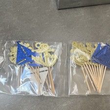 Gold Blue Paper Crown & Anchor Cupcake Topper...