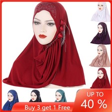Muslim Women Flower Hijab One Piece Amira Wrap Turban Headscarf Full Cover Arab