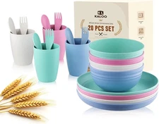 Wheat Straw Dishes Dinnerware Sets, Kaloo 20pcs Lightweight Unbreakable Dish Set