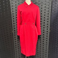 Vintage Bold Red Faux Wrap Midi Dress Sz 16A Button Front Lapel Collar