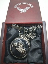 Nostalgic Iron Motorcycle Pocket Watch W/ 12" Chain /wooden Box