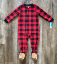 CARTER  S nwt Family PJs Holiday Fleece Footed Pajamas 24 Mos NEW Buffalo Check 