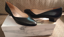 New Amalfi Celeste Black Patent Leather Low Block Heel Leather Size 8 AA Vintage
