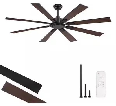 65 Inch Ceiling Fan No Light with Remote, Black Large Ceiling Fan Without Lig...