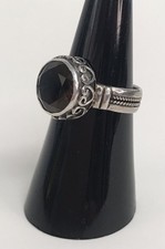 Sterling Silver Smoky Quartz Scrolled Band Ring 925 Size 7 Vintage