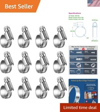 Adjustable Stainless Steel Worm Gear Hose Clamps 3/8 to 5/8 - Heavy Duty 12-Pack