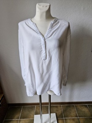 Jette Joop Damen Bluse Hemd Basic Weiß 44/46 V-Ausschnitt Knöpfe Business